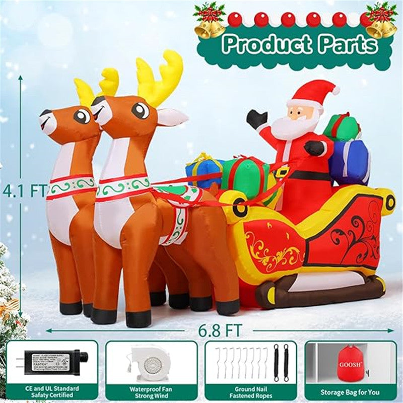 2.1m Santa and Reindeer Sleigh Inflatable with LED Lights | Festive Outdoor Decoration