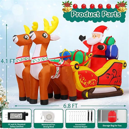 2.1m Santa and Reindeer Sleigh Inflatable with LED Lights | Festive Outdoor Decoration