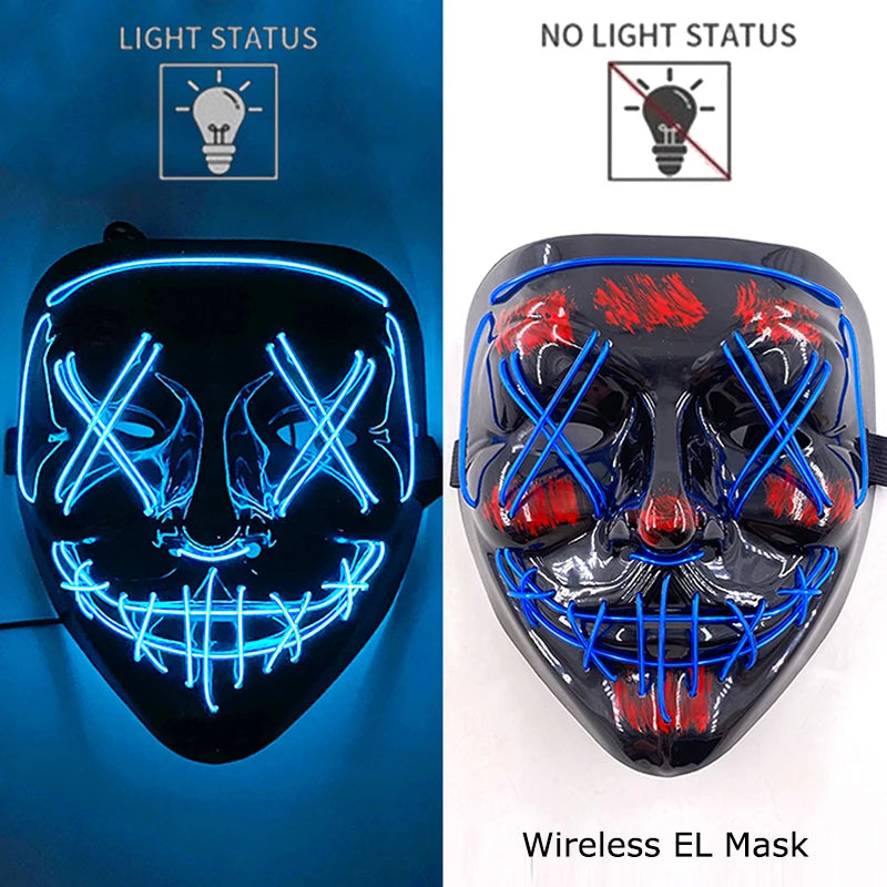 Wireless Neon LED Purge Mask – Glow-in-the-Dark Halloween Cosplay, Masquerade & Party Dress-Up Mask