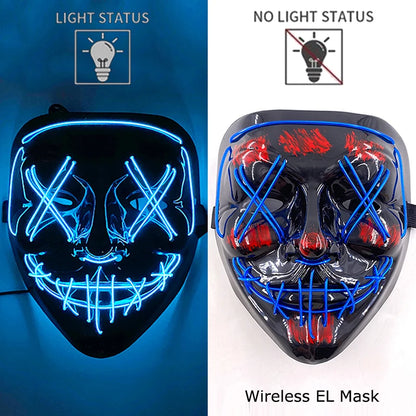 Wireless Neon LED Purge Mask – Glow-in-the-Dark Halloween Cosplay, Masquerade & Party Dress-Up Mask