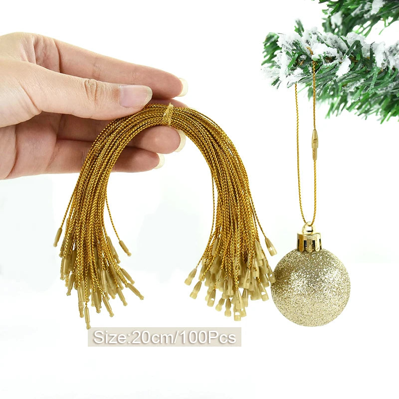 100 Pack Christmas Ornament Hanging Ropes – 20cm Gold & Silver Strings for Tree Baubles & Decorations