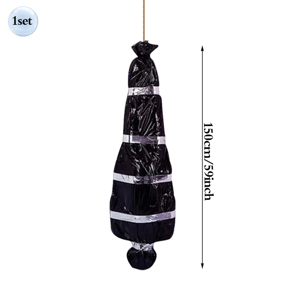 59-Inch Hanging Halloween Corpse Prop – Creepy Bloody Body Bag Decoration for Haunted Houses, Yards & Outdoor Horror Displays