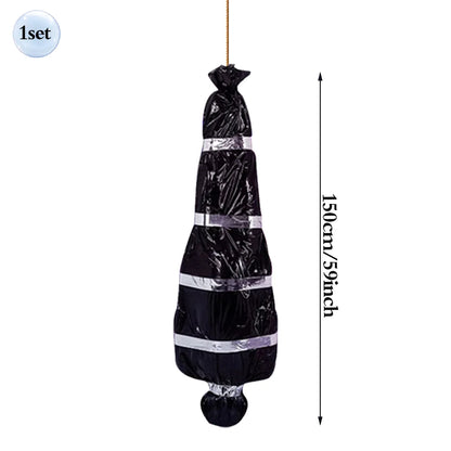 59-Inch Hanging Halloween Corpse Prop – Creepy Bloody Body Bag Decoration for Haunted Houses, Yards & Outdoor Horror Displays