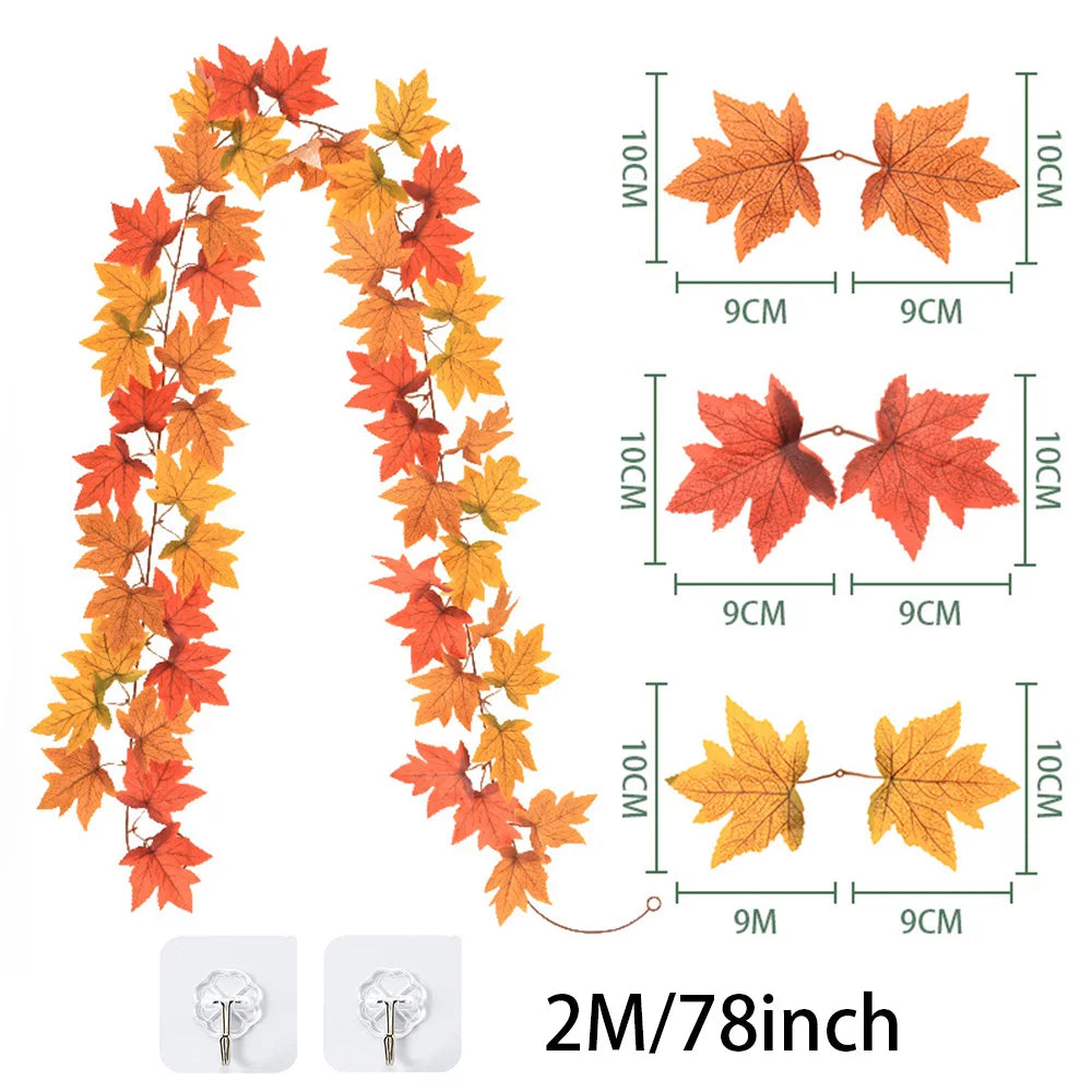 2M Artificial Maple Leaf Garland – Realistic Autumn Leaves Vine for Fall, Halloween, Thanksgiving Home Décor