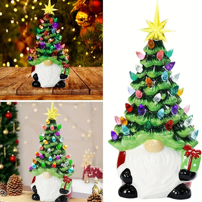 Resin Gnome Christmas Tree – 46 Multicolour LED Lights, Battery-Operated Festive Home Décor