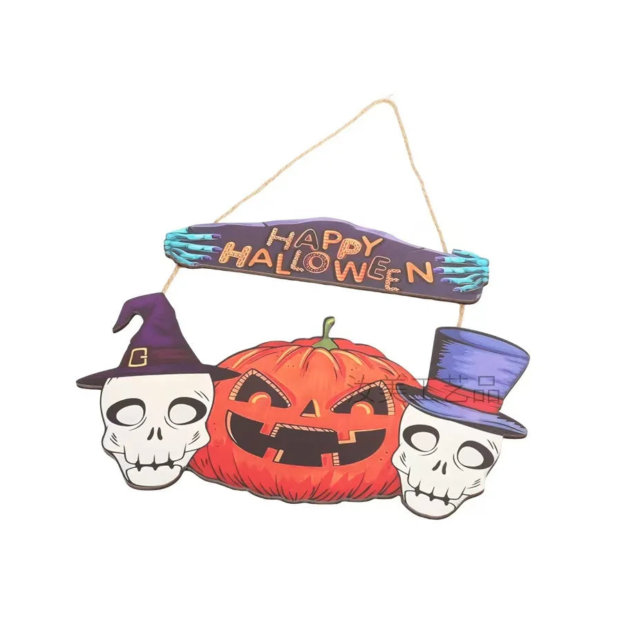 Halloween Wooden Door Hanging – Pumpkin & Ghost Sign | Rustic Wooden Pendant for Home, Party, or Carnival Night Decoration