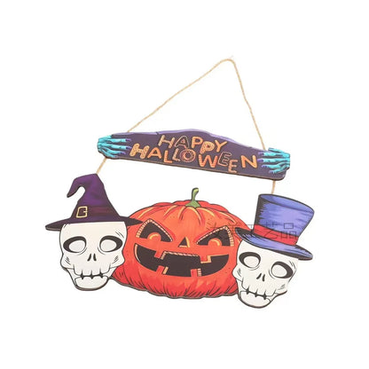 Halloween Wooden Door Hanging – Pumpkin & Ghost Sign | Rustic Wooden Pendant for Home, Party, or Carnival Night Decoration