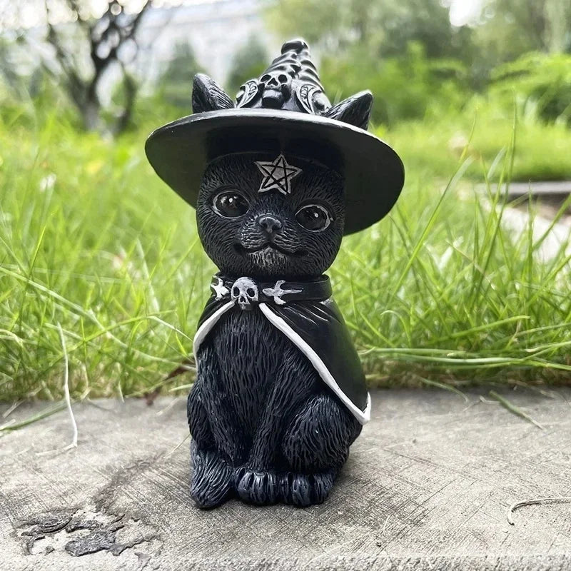 Mysterious Black Cat Statue – Hand-Painted Witch Cat Figurine, Halloween Desk & Home Décor Ornament