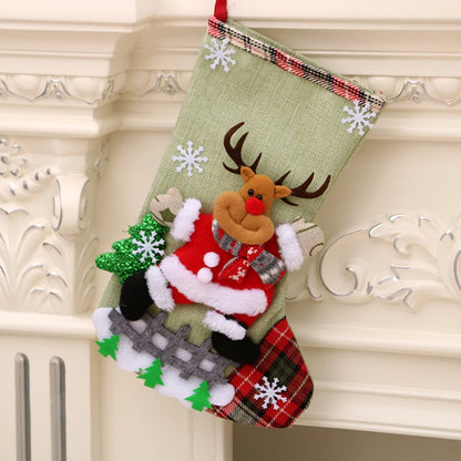 4pcs Large Christmas Stockings Set – Santa, Snowman, Bear & Elk Xmas Home Decorations