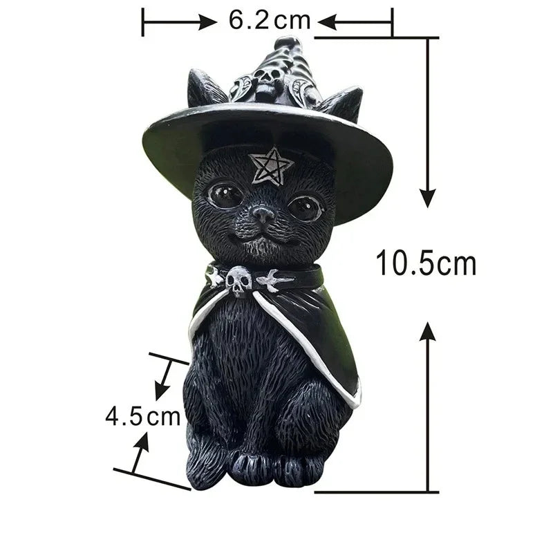 Mysterious Black Cat Statue – Hand-Painted Witch Cat Figurine, Halloween Desk & Home Décor Ornament