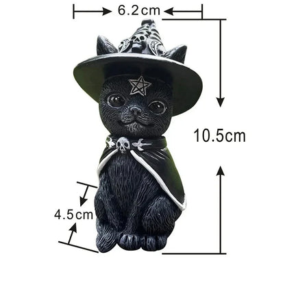 Mysterious Black Cat Statue – Hand-Painted Witch Cat Figurine, Halloween Desk & Home Décor Ornament