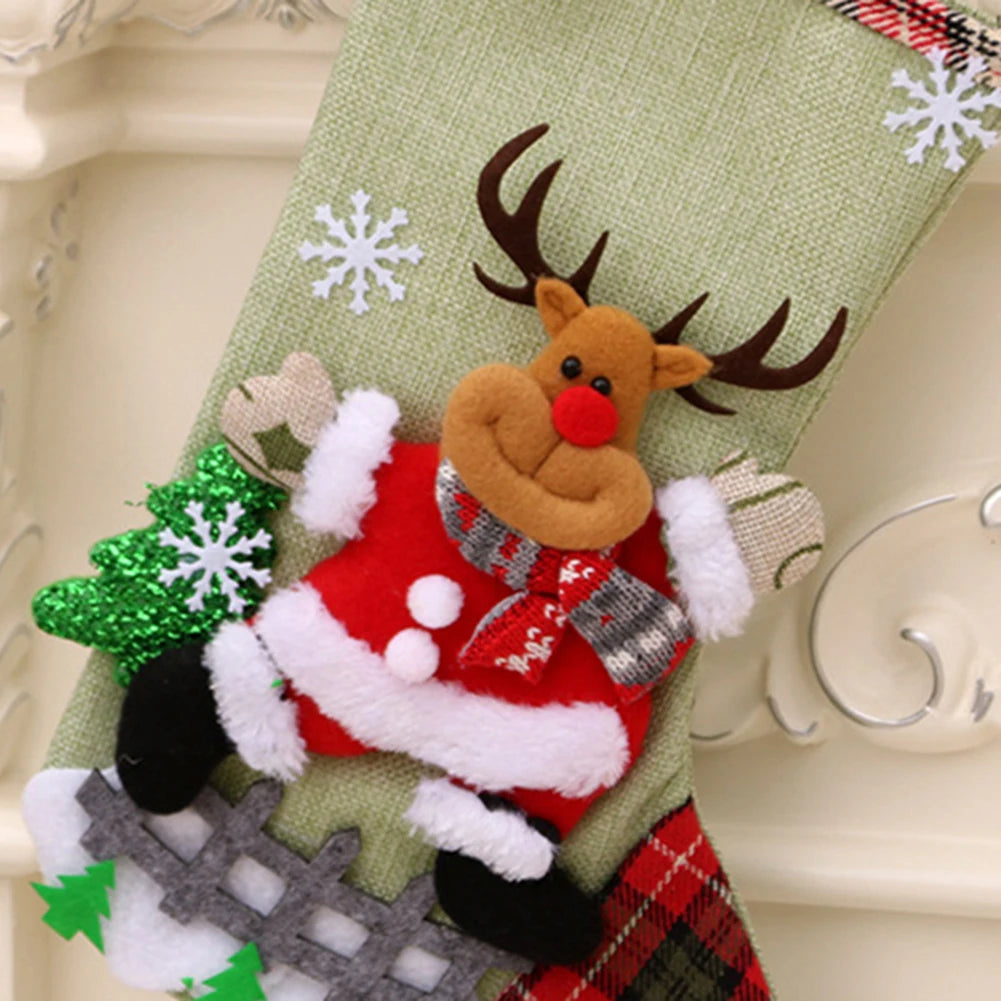 4pcs Large Christmas Stockings Set – Santa, Snowman, Bear & Elk Xmas Home Decorations