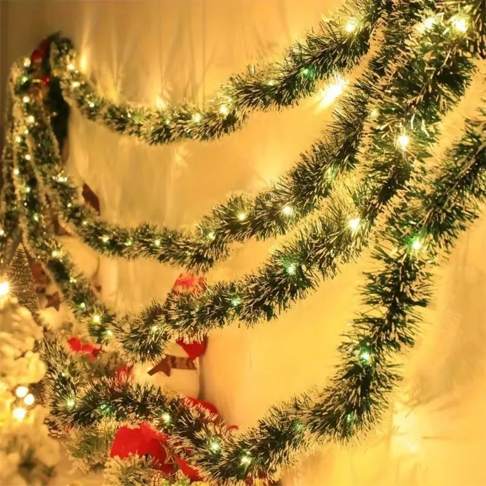 2m Green Christmas Garland with Red Ribbons | Customisable Festive Decoration for Doorways, Mantels & Stairs