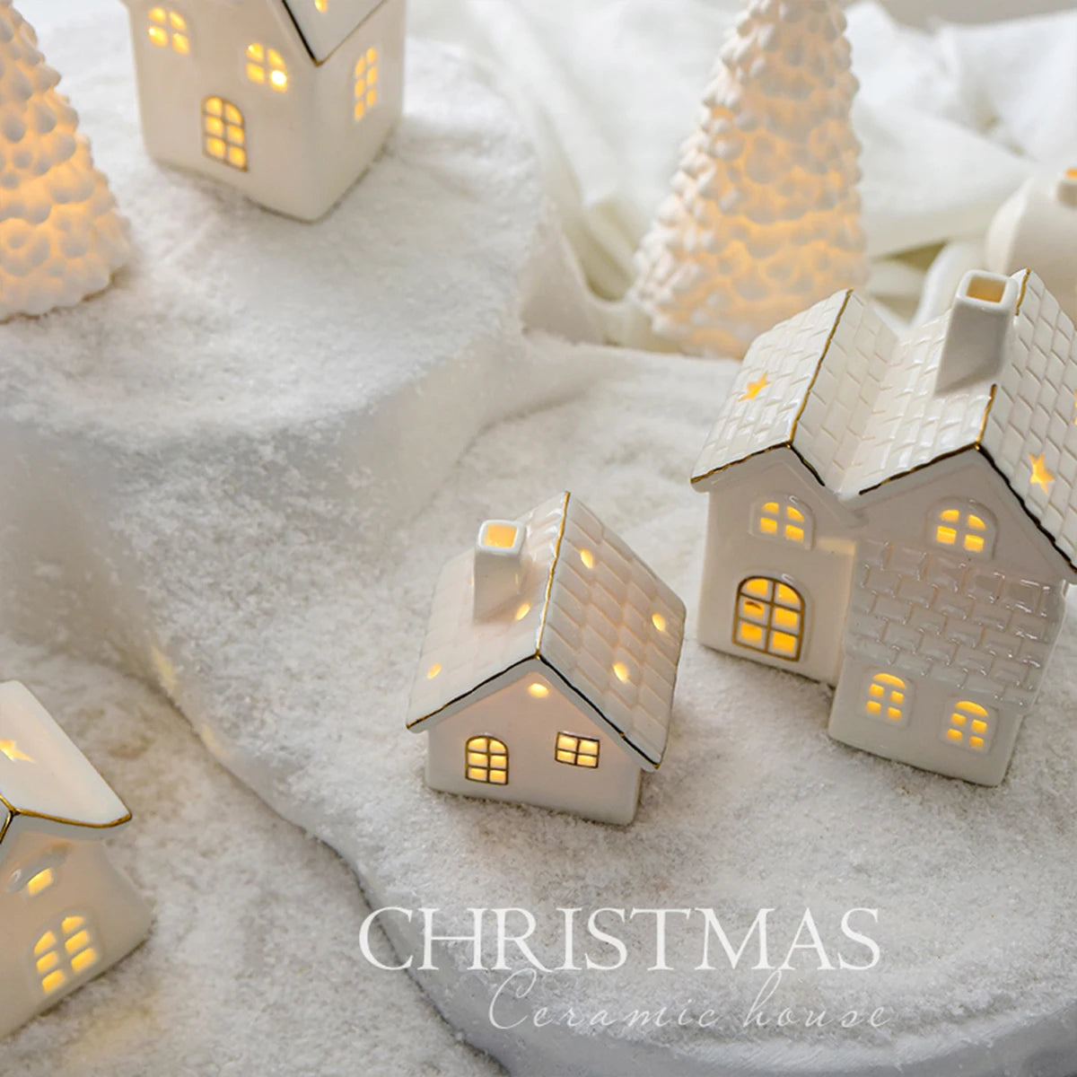 Ceramic Glowing Christmas Snow Houses | Cosy Light-Up Holiday Ornaments