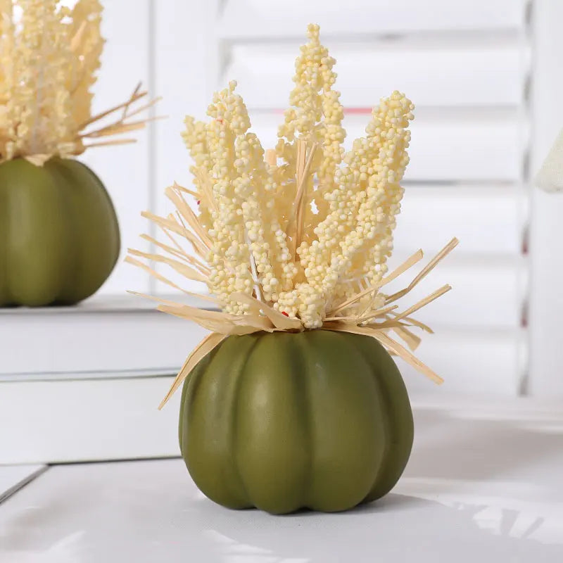1PC Artificial Pumpkin Decoration with Foam Beads & Raffia Grass – Autumn Harvest Home, Office & Halloween Display Ornament