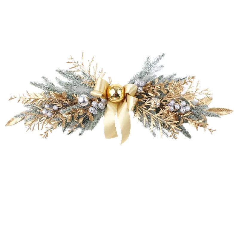 Golden Christmas Wreath for Front Door | Artificial Pinecone & Rattan Garland with Festive Flowers
