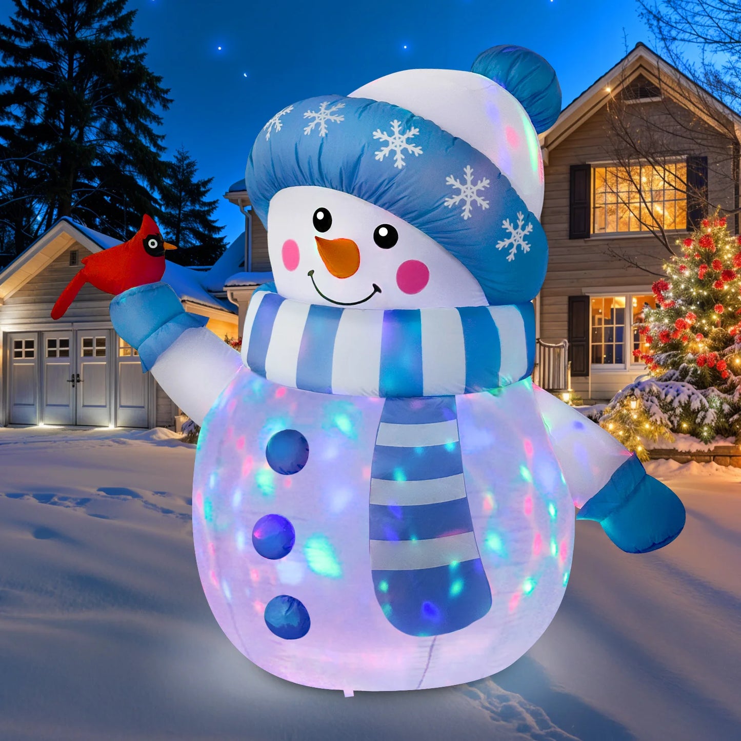 5ft Blue Snowman with Bird Inflatable | Light-Up Christmas Outdoor Decoration