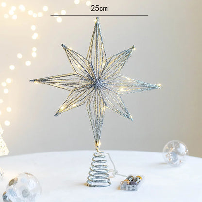 LED Light-Up Glitter Christmas Star Tree Topper – Warm White Treetop Decoration