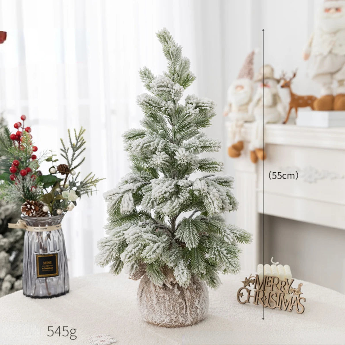 Nearly Natural Snow Flocked Artificial Christmas Tree – Decorative Tree with 30 LED Lights