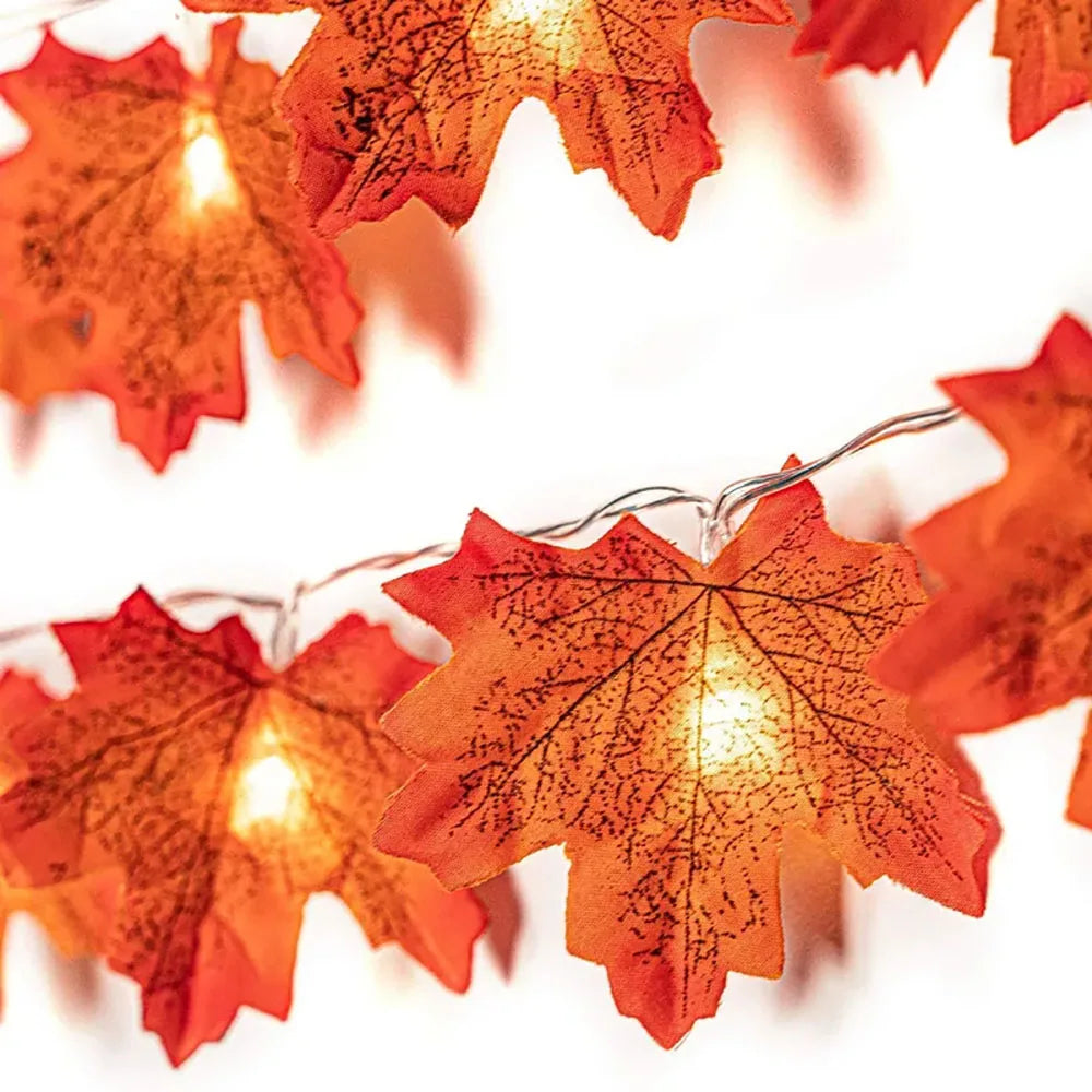 2/3/6M Halloween LED Maple Leaf String Lights – Artificial Autumn Leaf Lantern Garland for Home, Party, Thanksgiving & Christmas Decorations
