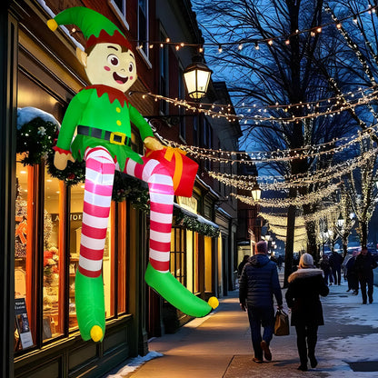 8ft Sitting Elf Christmas Inflatable with LED Lights | Festive Outdoor Decoration
