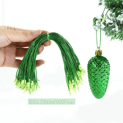 100 Pack Christmas Ornament Hanging Ropes – 20cm Gold & Silver Strings for Tree Baubles & Decorations