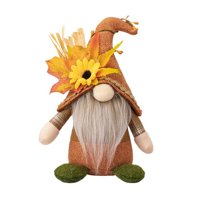Autumn Gnome Plush Decoration – Maple Leaf & Sunflower Faceless Doll | Light-Up Fall Elf Ornament