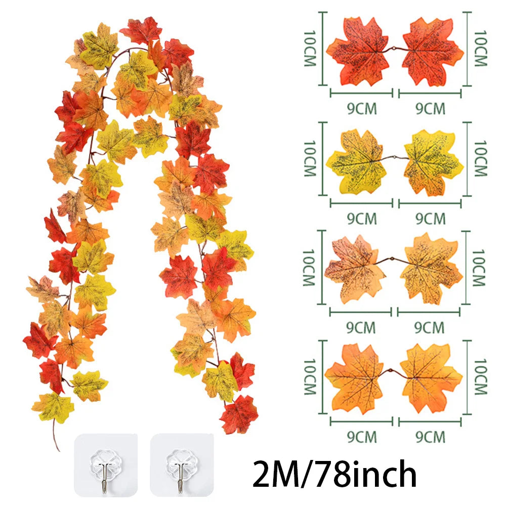 2M Artificial Maple Leaf Garland – Realistic Autumn Leaves Vine for Fall, Halloween, Thanksgiving Home Décor