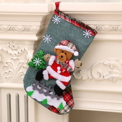 4pcs Large Christmas Stockings Set – Santa, Snowman, Bear & Elk Xmas Home Decorations