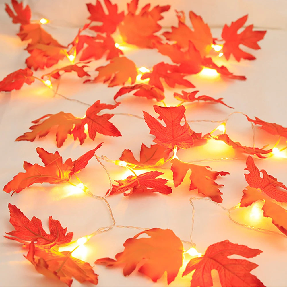 2/3/6M Halloween LED Maple Leaf String Lights – Artificial Autumn Leaf Lantern Garland for Home, Party, Thanksgiving & Christmas Decorations