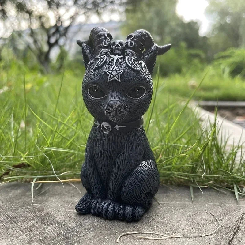 Mysterious Black Cat Statue – Hand-Painted Witch Cat Figurine, Halloween Desk & Home Décor Ornament