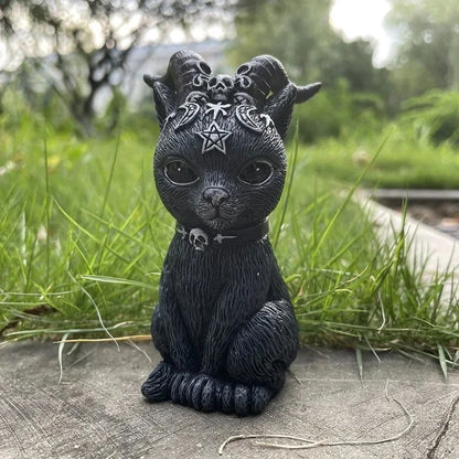 Mysterious Black Cat Statue – Hand-Painted Witch Cat Figurine, Halloween Desk & Home Décor Ornament