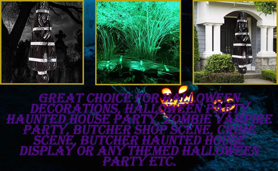 59-Inch Hanging Halloween Corpse Prop – Creepy Bloody Body Bag Decoration for Haunted Houses, Yards & Outdoor Horror Displays