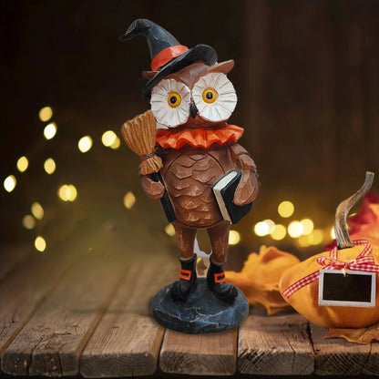 Halloween Pumpkin Puppet Decoration – Resin Owl & Black Cat Statue for Indoor & Outdoor Halloween, Garden & Home Décor