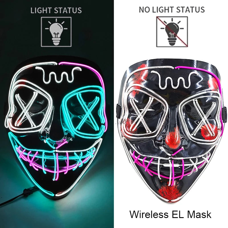 Wireless Neon LED Purge Mask – Glow-in-the-Dark Halloween Cosplay, Masquerade & Party Dress-Up Mask