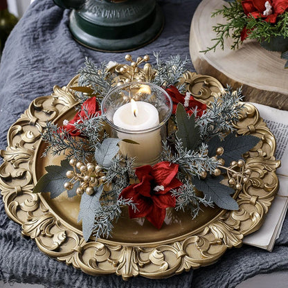 Christmas Candle Ring Wreath | Artificial Flower & Greenery Candle Holder Garland for Festive Table Décor