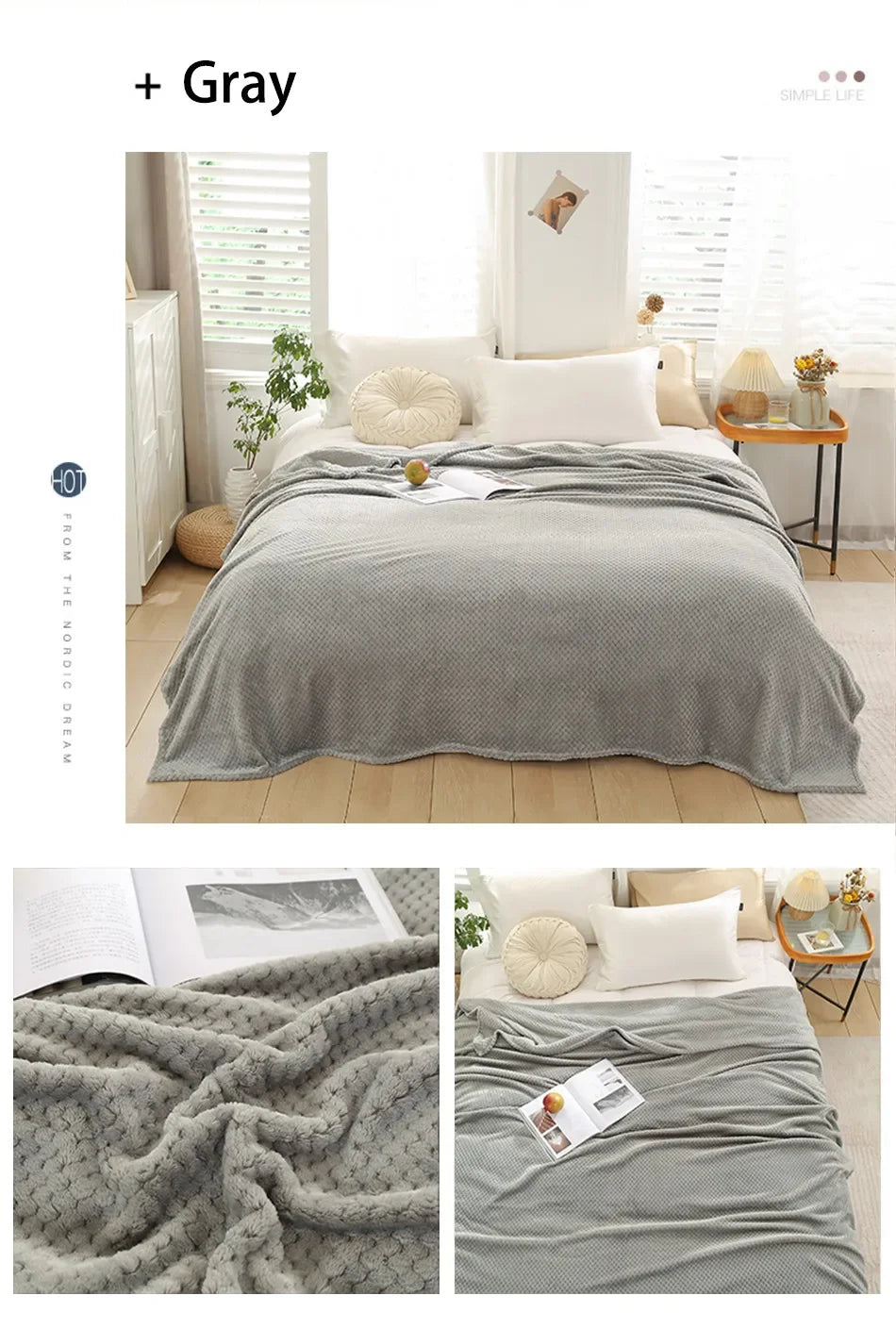 Japan-Style Coral Fleece Blanket – 300gsm Soft Fluffy Faux Fur Mink Throw, Solid & Plaid Sofa Cover & Bedspread