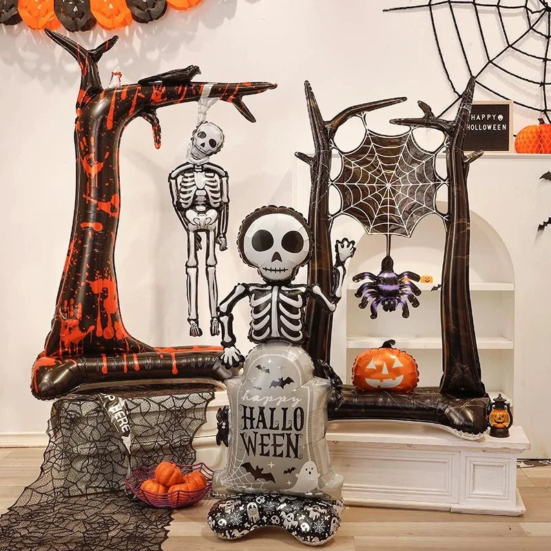 Halloween Pumpkin Castle Skeleton Foil Balloon – Standing Halloween Decoration for Party, Ghost Festival, or Home Display