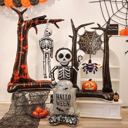 Halloween Pumpkin Castle Skeleton Foil Balloon – Standing Halloween Decoration for Party, Ghost Festival, or Home Display