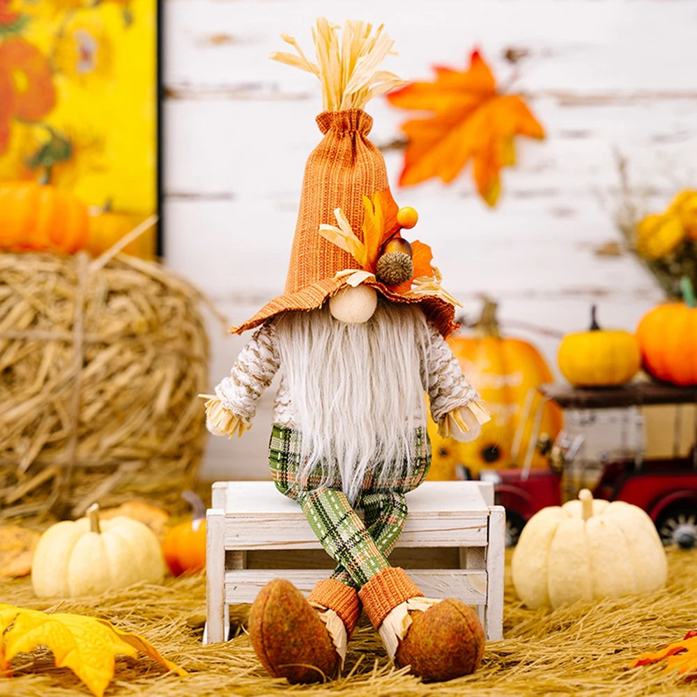 Autumn Gnome Plush Decoration – Maple Leaf & Sunflower Faceless Doll | Light-Up Fall Elf Ornament