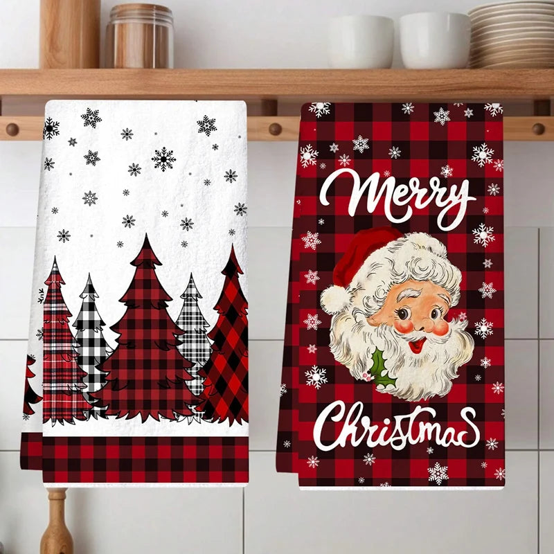 2pcs Christmas Kitchen Towels – Santa Claus Dish Towels for Home, Xmas & Holiday Décor