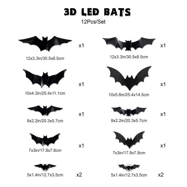 12/24PCS Halloween LED Night Light Bats – Stereoscopic Wall Decals for Party, Festival & Home Decoration