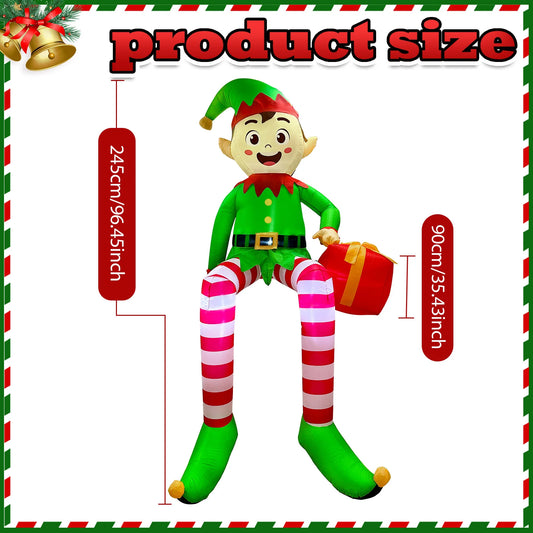 8ft Sitting Elf Christmas Inflatable with LED Lights | Festive Outdoor Decoration