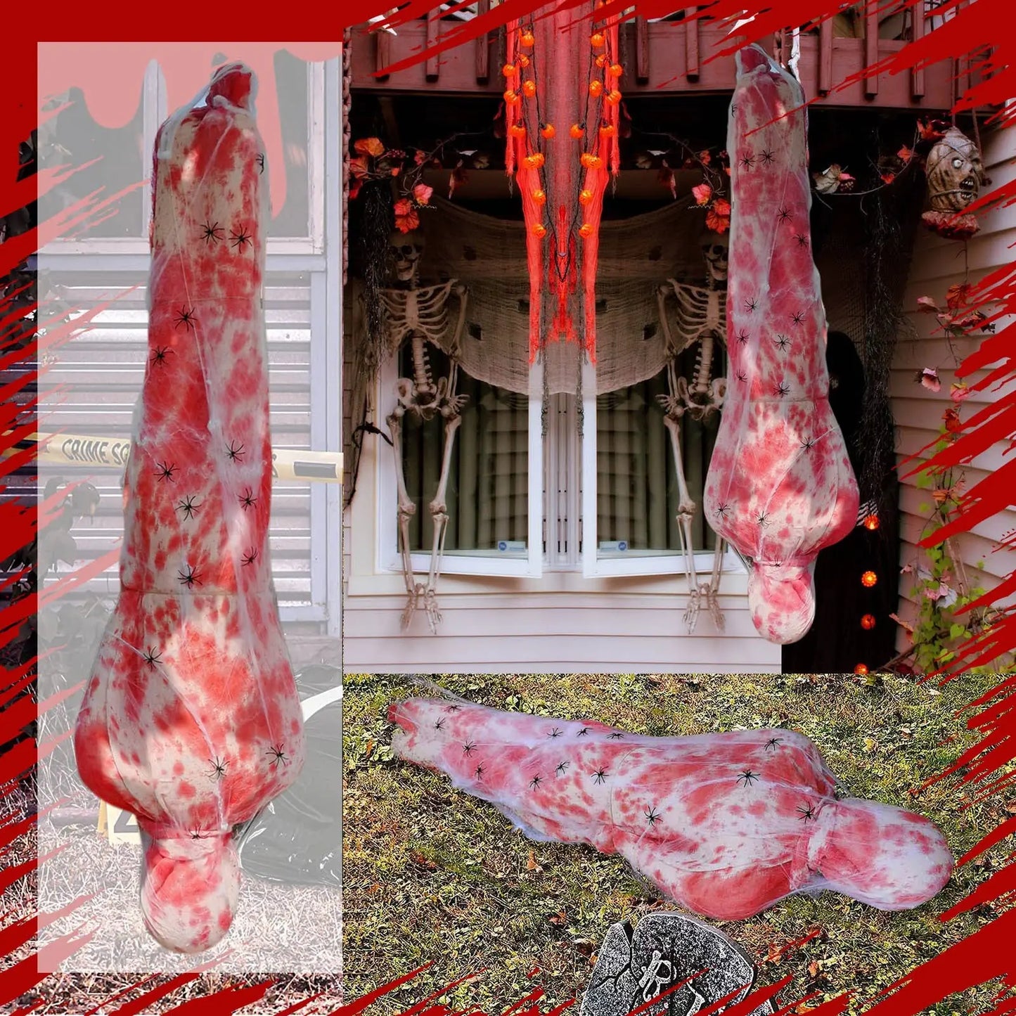 59-Inch Hanging Halloween Corpse Prop – Creepy Bloody Body Bag Decoration for Haunted Houses, Yards & Outdoor Horror Displays