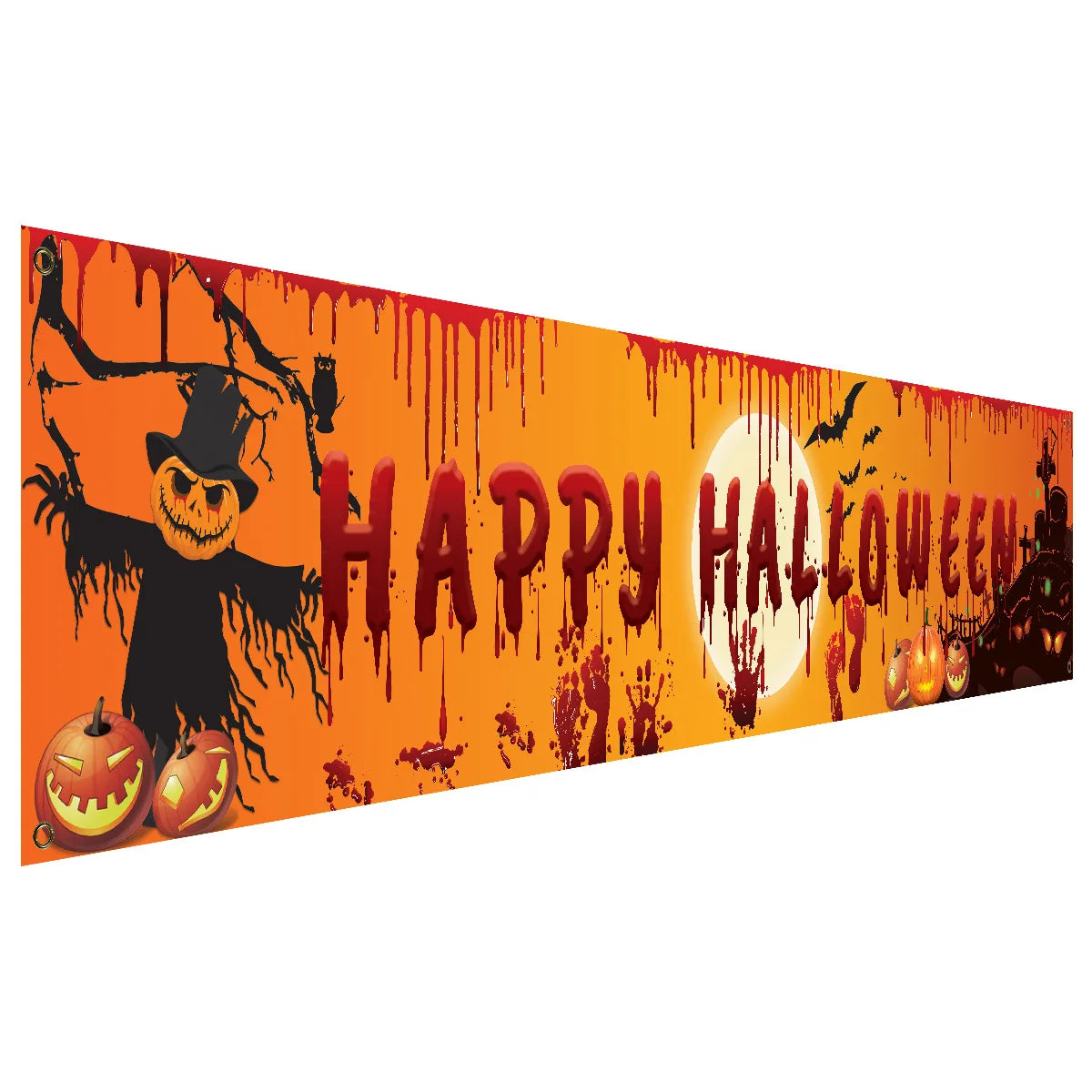 Happy Halloween Banner – 250cm Hanging Halloween Sign with Pumpkin & Bloody Handprint Design | Indoor & Outdoor Yard Party Decoration