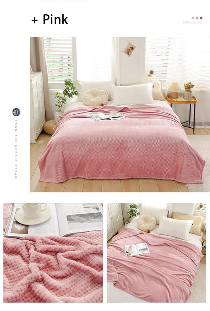 Japan-Style Coral Fleece Blanket – 300gsm Soft Fluffy Faux Fur Mink Throw, Solid & Plaid Sofa Cover & Bedspread
