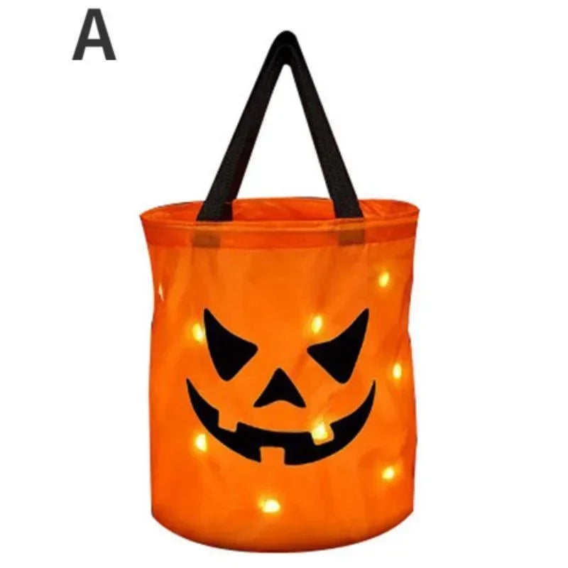 LED Light Halloween Pumpkin Candy Bucket – Collapsible Trick or Treat Basket for Kids, Parties, and Thanksgiving Gifts
