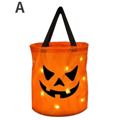 LED Light Halloween Pumpkin Candy Bucket – Collapsible Trick or Treat Basket for Kids, Parties, and Thanksgiving Gifts