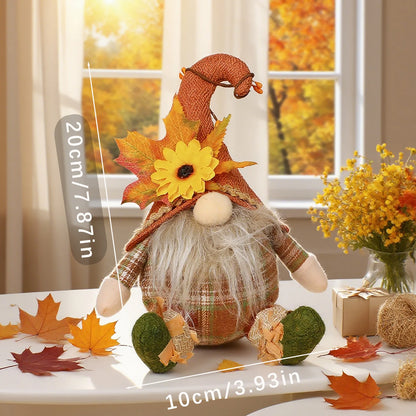 Rustic Autumn Gnome Scarecrow Harvest Décor with Plaid & Sunflowers