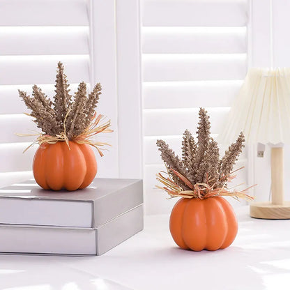 1PC Artificial Pumpkin Decoration with Foam Beads & Raffia Grass – Autumn Harvest Home, Office & Halloween Display Ornament